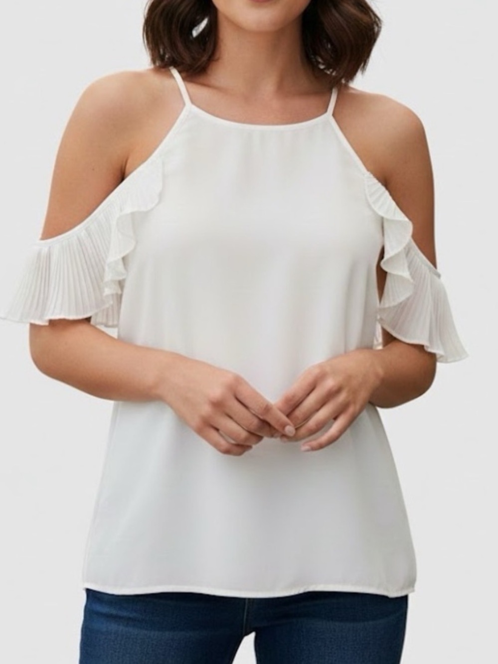 NEW Halter cold shoulder blouse summer top angel sleeve SMALL IVORY